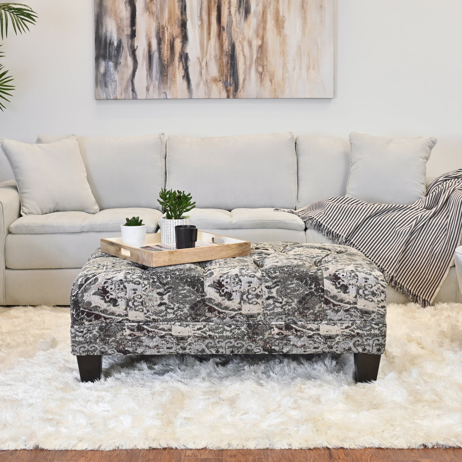 Roundhill Furniture Berliton Fabric Tufted Oversized Ottoman in Turkish Charcoal