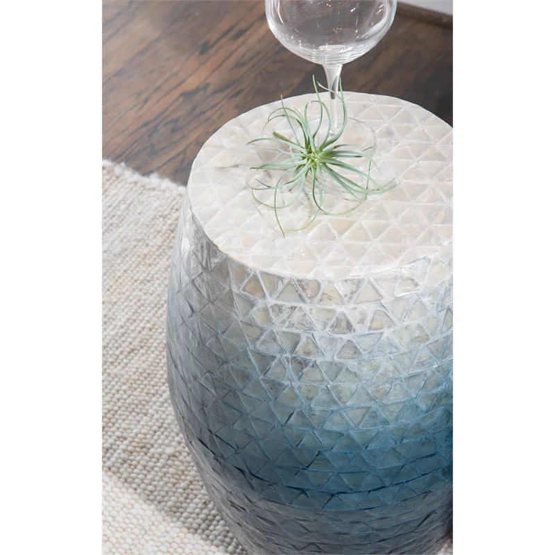 Riverbay Furniture Ombre Capiz Mosaic Drum Table in Blue