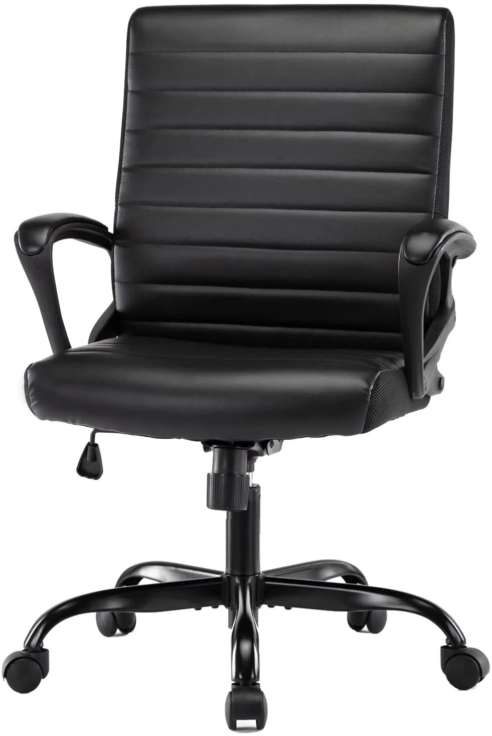Executive Home Office Chair, Ergonomic Computer Desk Chair Bonded Leather, Adjustable Swivel Rolling Task Chairs Mid Back with Armrests