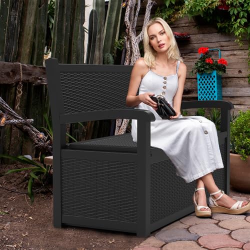 Vixzen 75 Gallon Storage Bench Deck Box Outdoor,Lockable Durable All-Weather Seating with Hidden Storage Furniture,Deck Storage for Garden, Pool, Patio