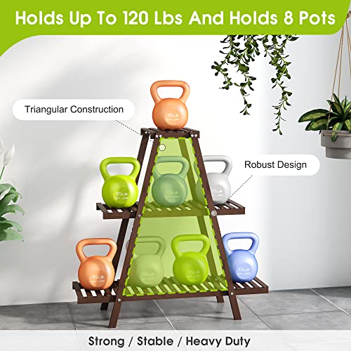 BMOSU Plant Stand Bamboo for Indoor Outdoor Tiered Plant Shelf 8 Potted Flower Holder Ladder Rack Garden Balcony Living Room Patio(3 Tier Natural)