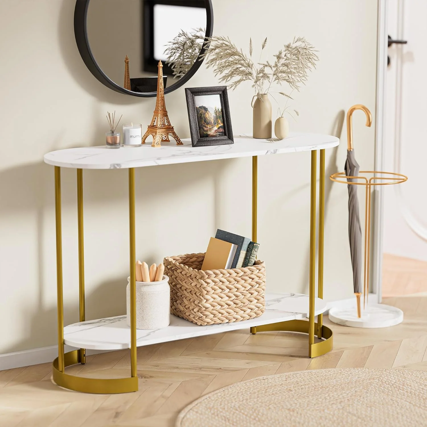 45.3" Gold Entry Table  JOMA Faux Marble Console Table  2-Tier Sofa Table  White Entryway Table