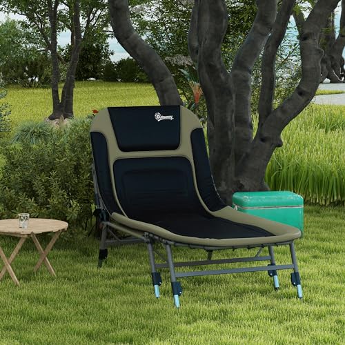 Outsunny Camping Cot for Adults, Folding Bed with Soft Padded Cushions & Headrest, 180° Adjustable Reclining Lounger, Heavy Duty and Portable with a 400 lbs. Capacity, Cream White