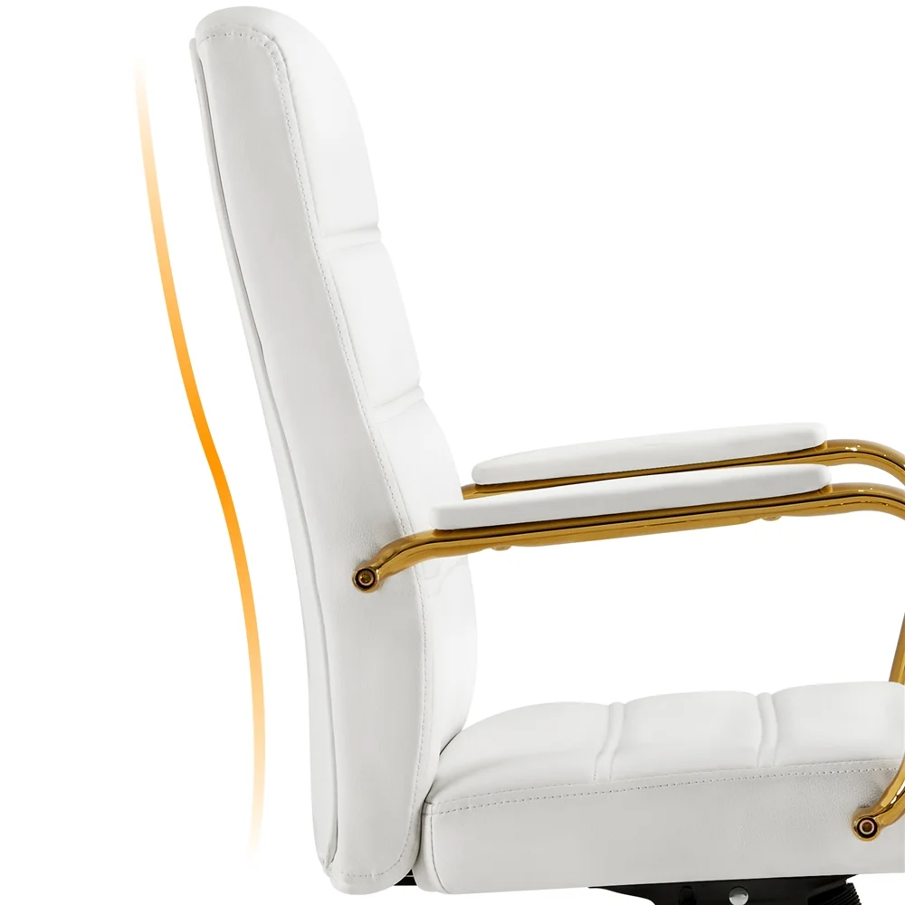 Yaheetech 360° Swivel PU Leather Office Chair with Gold Frame, White