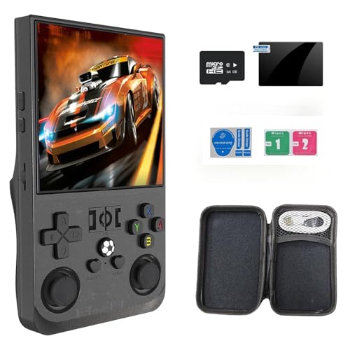 r36max Handheld Retro Gaming Console 4.0 inch IPS Screen 18000+ Game, Portable Retro Game Console Linux System Support 30+ emulators (blue-64G)