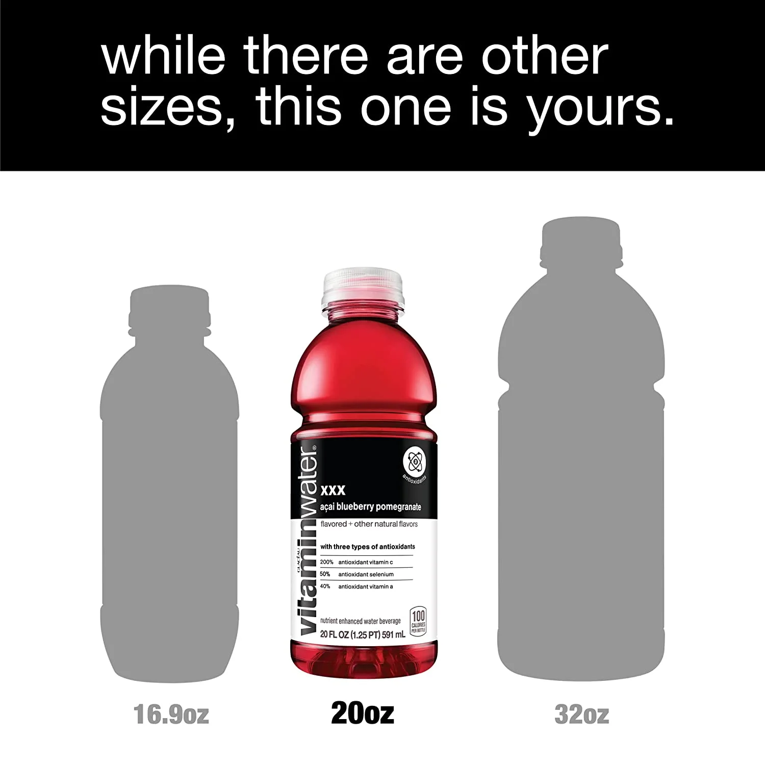 xxx, electrolyte enhanced water w/ vitamins, açai-blueberry-pomegranate drinks, 20 fl oz, 12 Pack