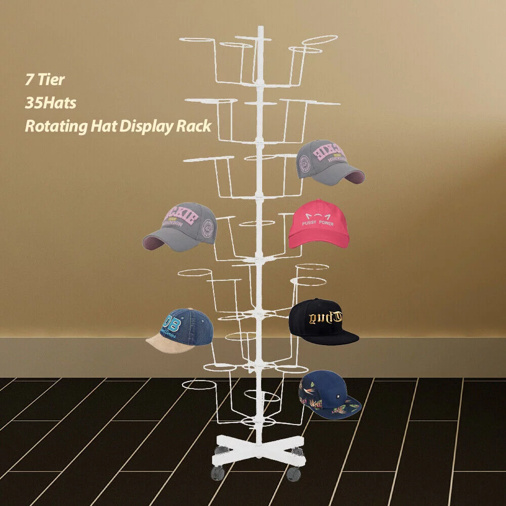 7 Tier Adjustable Rotating Hat Display Rack Retail Display Cap Stand 21.65x64.9in