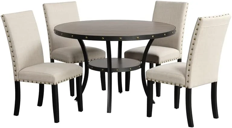 Crispin Solid Wood Round Dining Table, 48-Inch, Gray