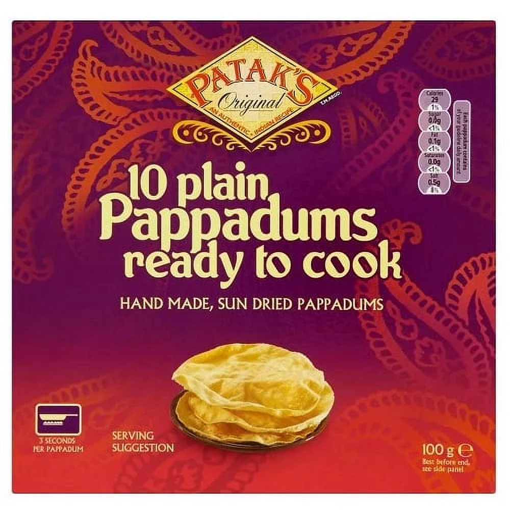 Pataks 10 Plain Ready to Cook Pappadums 100g (Pack of 12)
