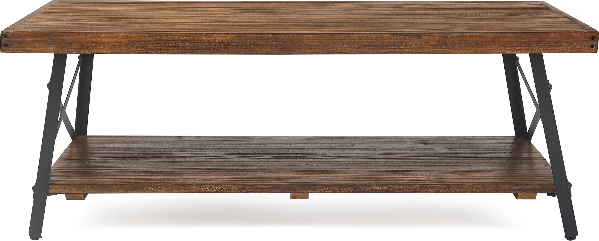 ClickDecor Ezra Solid Wood and Metal Coffee Table Walnut Brown