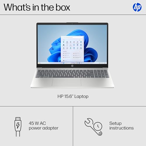 HP 15.6 inch Laptop, HD Touchscreen Display, AMD Ryzen 3 7320U, 8 GB RAM, 256 GB SSD, AMD Radeon Graphics, Windows 11 Home, Natural Silver, 15-fc0399nr