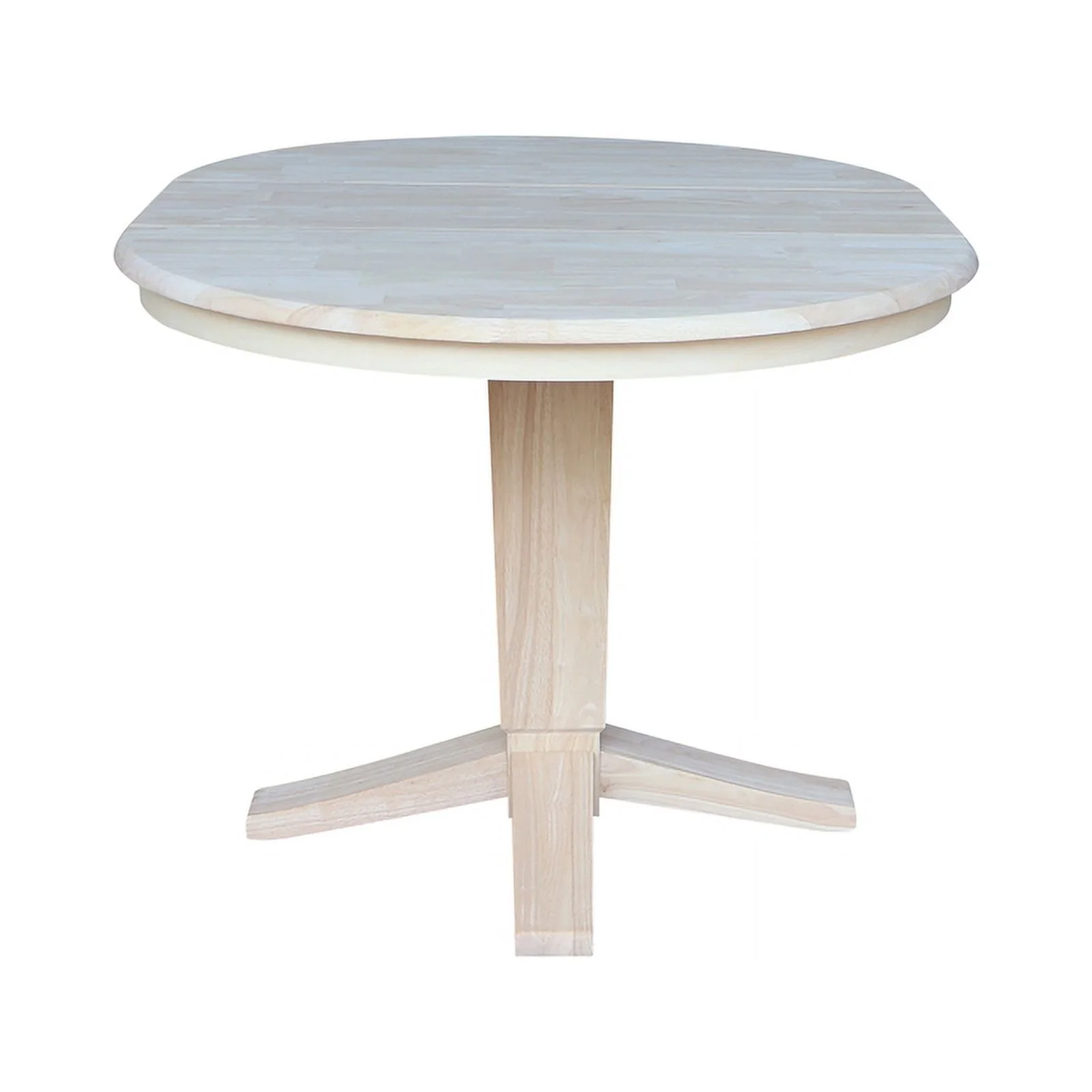 36 in Solid Wood Round Top Pedestal Dining Table with 12 in Leaf in Unfinished