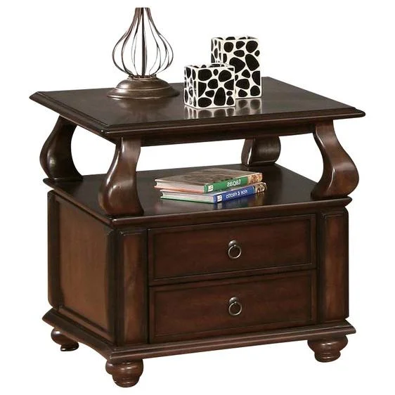 Home Roots Furniture  26 x 26 x 28 in. Poplar & Basswood Veneer End Table - Walnut
