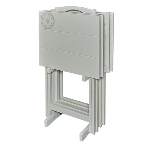 5 Piece Set Faux Marble TV Tray Table Stand in Brown, 4 Tray Tables & 1 Stand