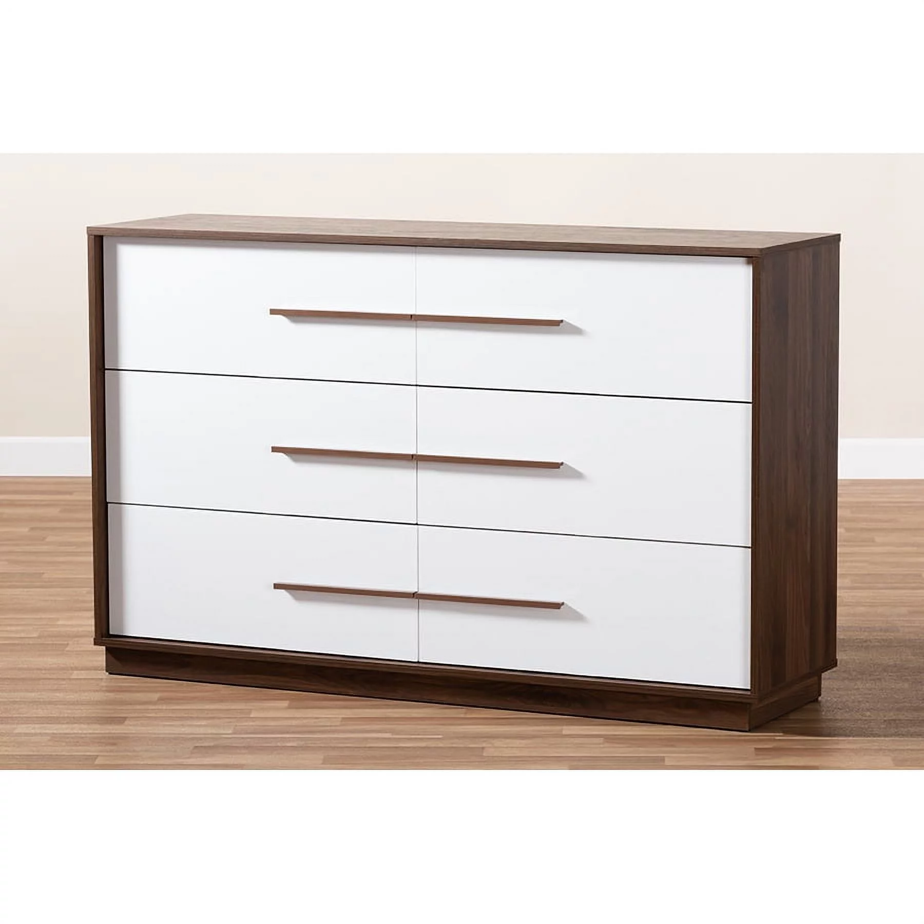 Baxton Studio Mette Mid-Century Modern White and Walnut Finished 6-Drawer Wood Dresser