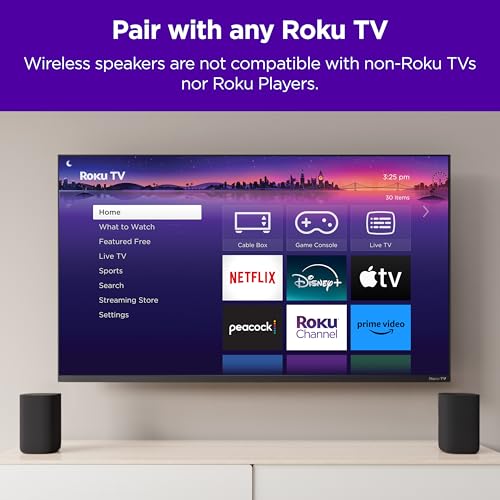 Roku Wireless Speakers (for Roku Streambars or Roku TV),Black 2 Count (Pack of 1)
