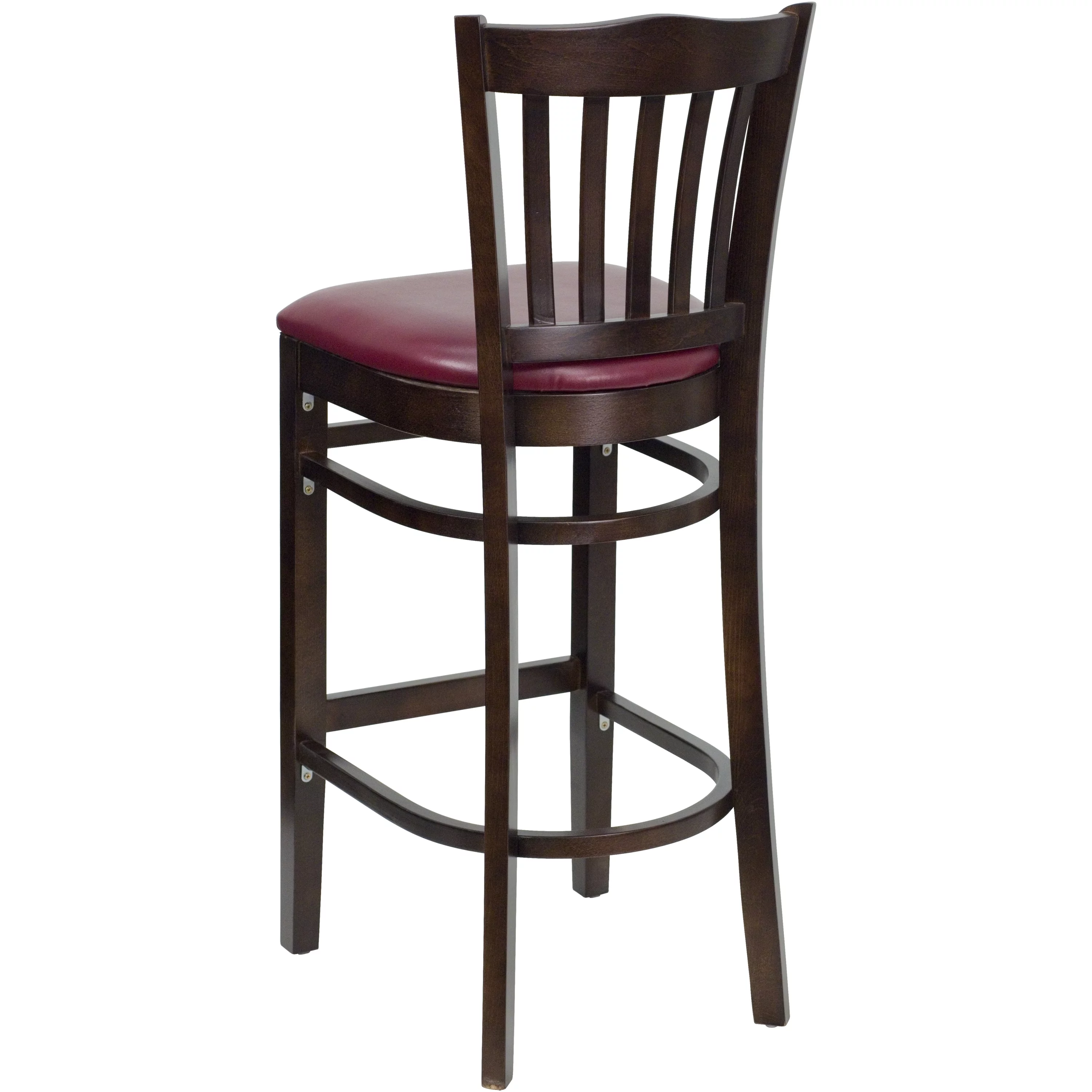 BSD National Supplies Riverdale Walnut Wood Burgundy Upholstered Classic Bar Stools 2 Riverdale Walnut Wood Bar Stools