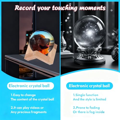 Memory Sphere Lamp,Crystal Ball Video Player Supports WiFi 3D Memory Orb Ball Ultrasound, Personalized Uploadable Videos & Photos DIY Gift for Anniversary, Birthday, Wedding (White)