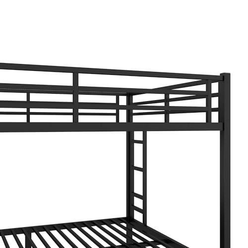 Heavy Duty Bunk Bed Frame with Ladder, Twin XL Over Twin XL Bunk Beds with Safety Guardrails, Adults Bunk Beds with Noise-Reducing Rubber Stoppers, Easy Assemble, Black