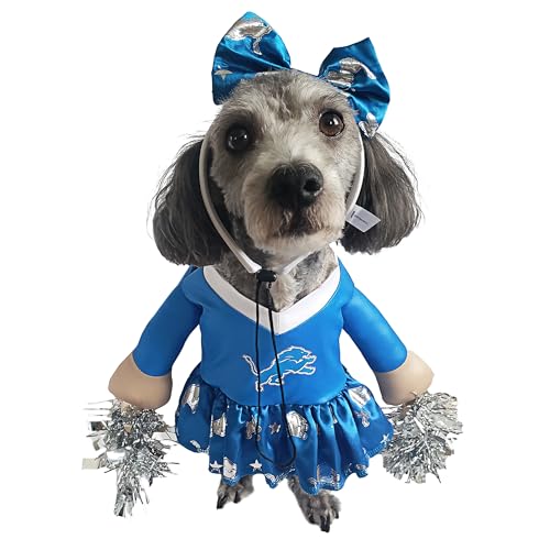 NFL Detroit Lions Officially Licensed Cheer Dog Costume by MODERN HERO Includes Dress with Faux Stuffed arms and Tinsel pom-poms and Satin Bow Headband, Size XL