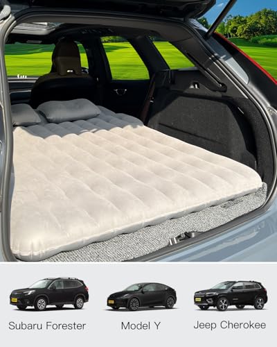 SUV Air Mattress, Inflatable SUV Mattress Bottle and Phone Holder Thickened Flocking & PVC Surface Car Air Mattress with Electric Air Pump Travel Mattress for Car Camping Road Trip (Black)