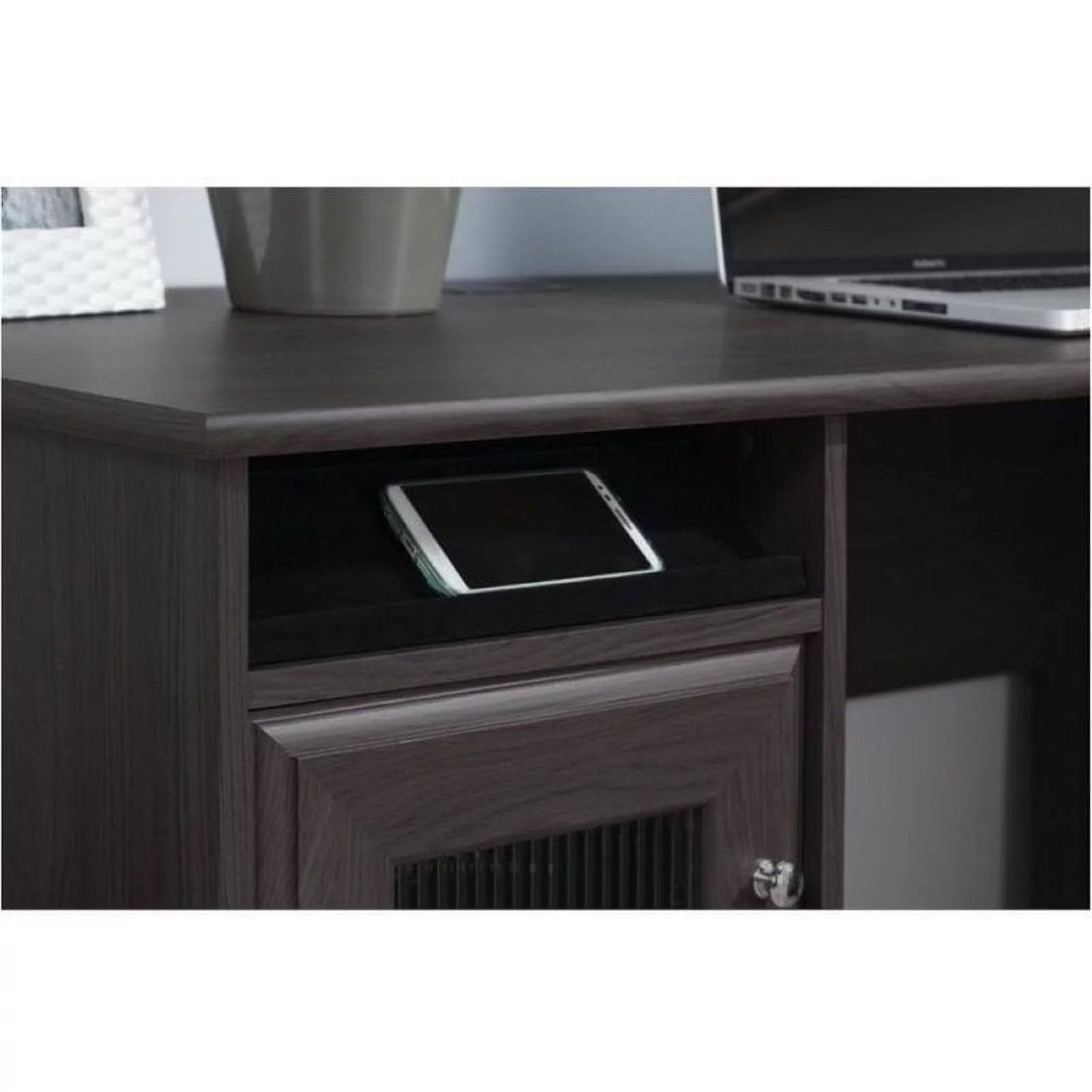 Bowery Hill Home Office L-Shape Computer Desk with Hutch in Gray