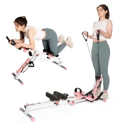 Tousains 3 in 1 Foldable Rowing Machine, AB Machine with 3 Level Angle & Led Monitor, Multi-Functional Rower Fitness Equipment Home Gym Full Body Fitness Machine