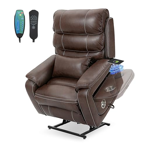 Power Lift Chair Lay Flat Recliner Infinite Position Electric Dual Motor Stand Up Lift Chair with Massage and Heat for Adults,Heavy Duty Recliners with 2 Remote Controls and Two Cup Holders