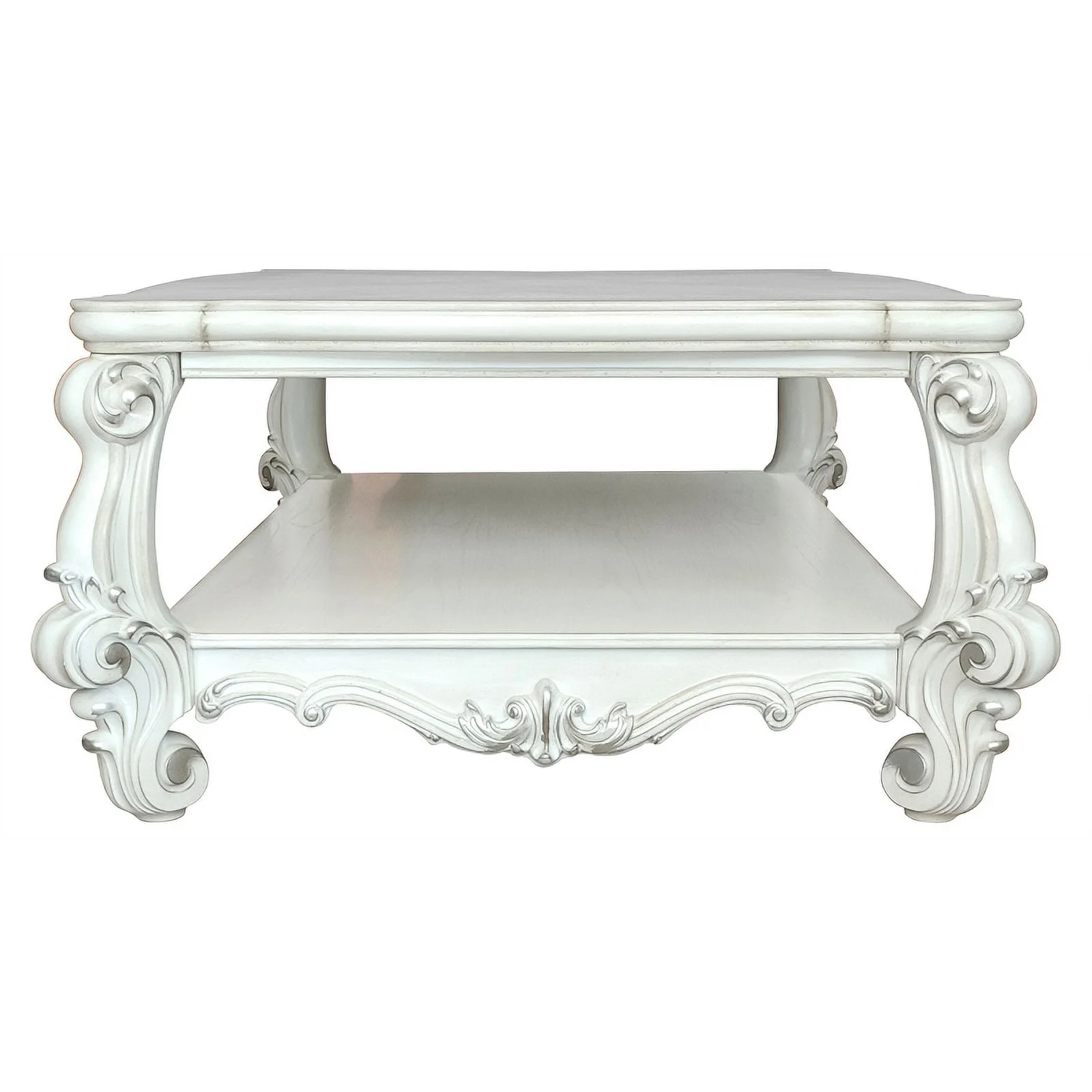 Bowery Hill Rectangular Wood Coffee Table with Bottom Shelf in Bone White