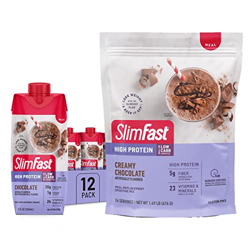 SlimFast Protein Shake, Chocolate- 20g Protein, Meal Replacement Shake Ready to Drink, High Protein with Low Carb and Low Sugar, 24 Vitamins and Minerals, 12 Count (Pack of 1) (Packaging May Vary)