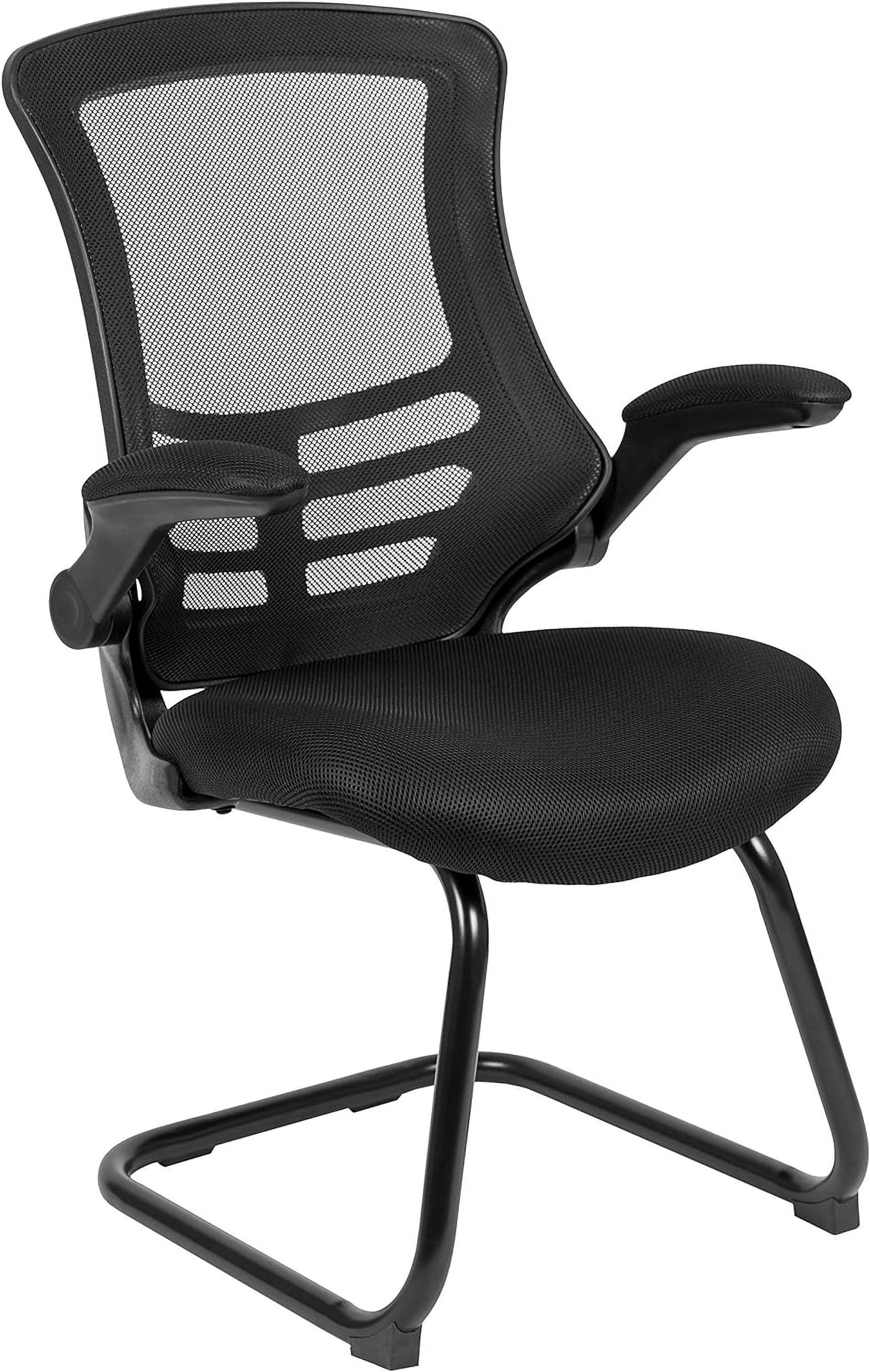 Black Mesh Sled Base Side Reception Chair With -Up Arms-Office Waiting Room