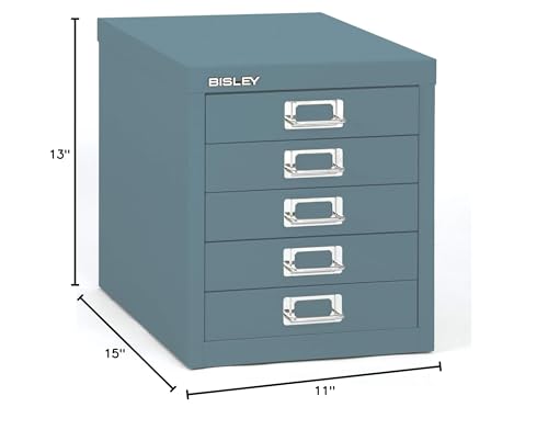Bisley 10-Drawer Steel MultiDrawer Cabinet - Black, Chrome Pull Handles with Label Holders, Powder-Coated Steel, Removable Drawers, Fits Under Most Desks, Labels Included