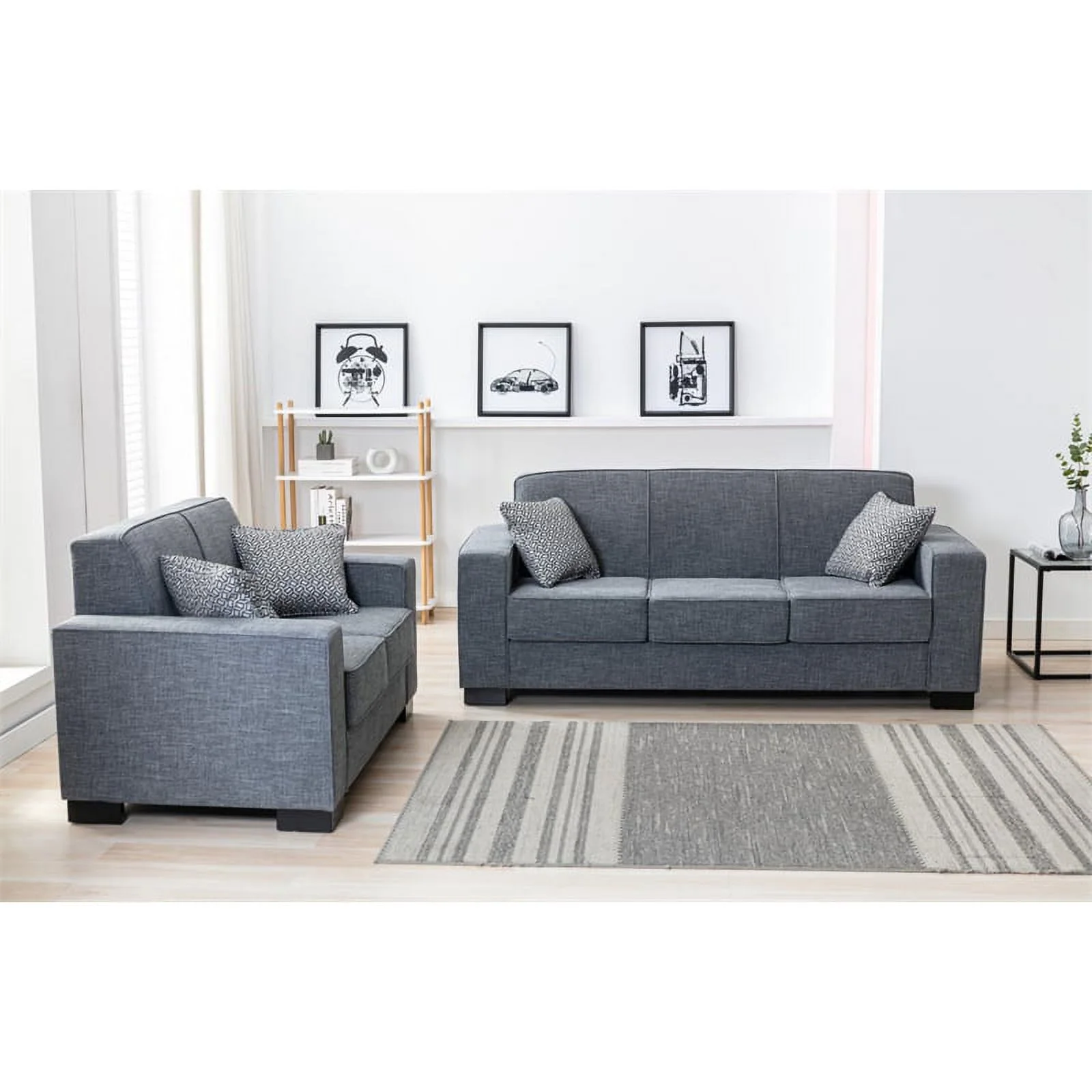 Legend Vansen Modern Fabric Living Room Sofa and Loveseat Set in Gray