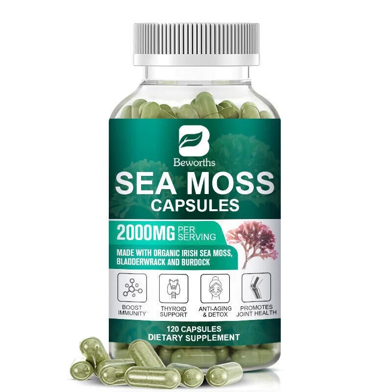 Organic Sea Moss Capsules 2000 mg bladderwrack & Burdock Root 120 Pills