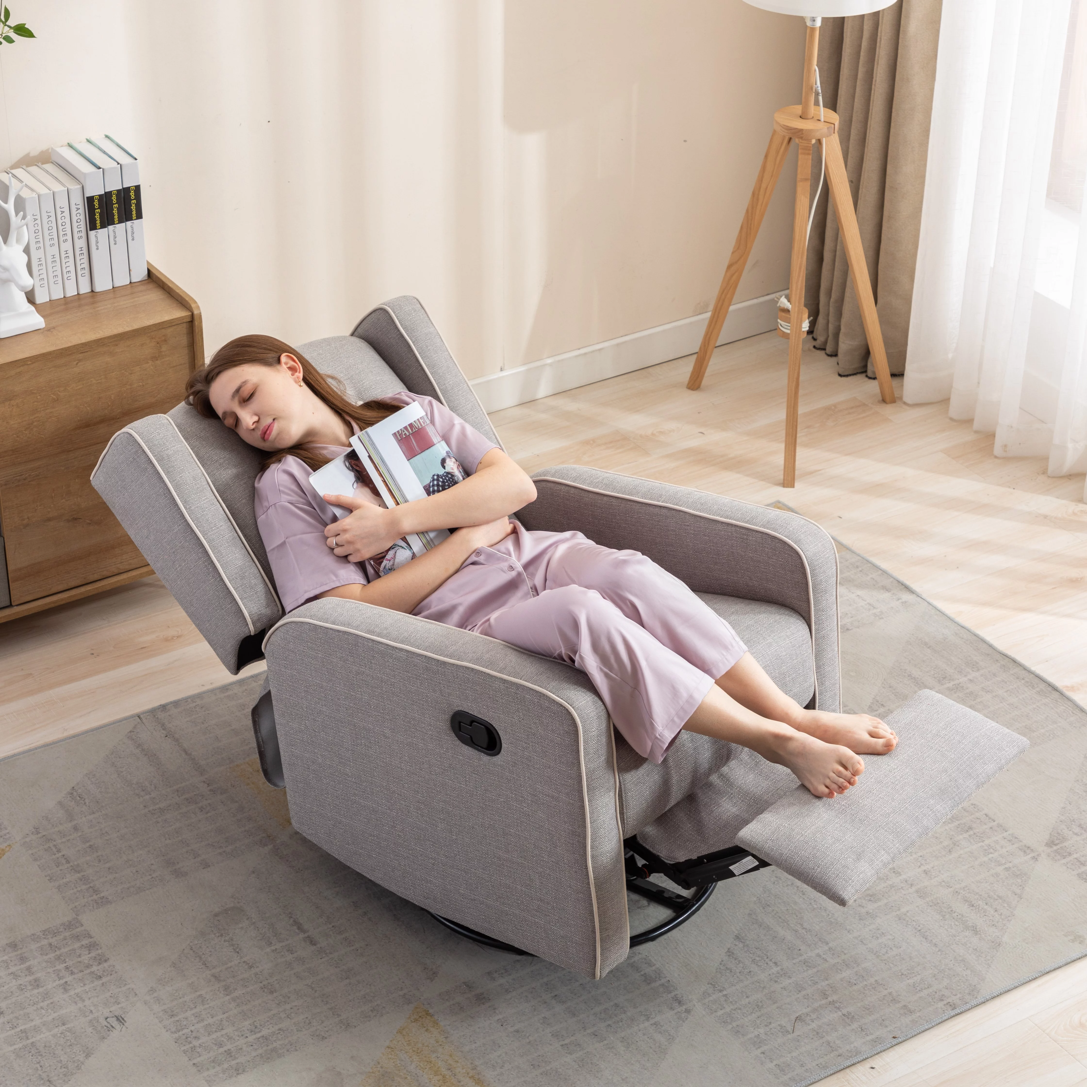 Bonzy Home Swivel Rocker Recliner Chair, Manual Reclining Chair, Single Seat Reclining Chair, Gray