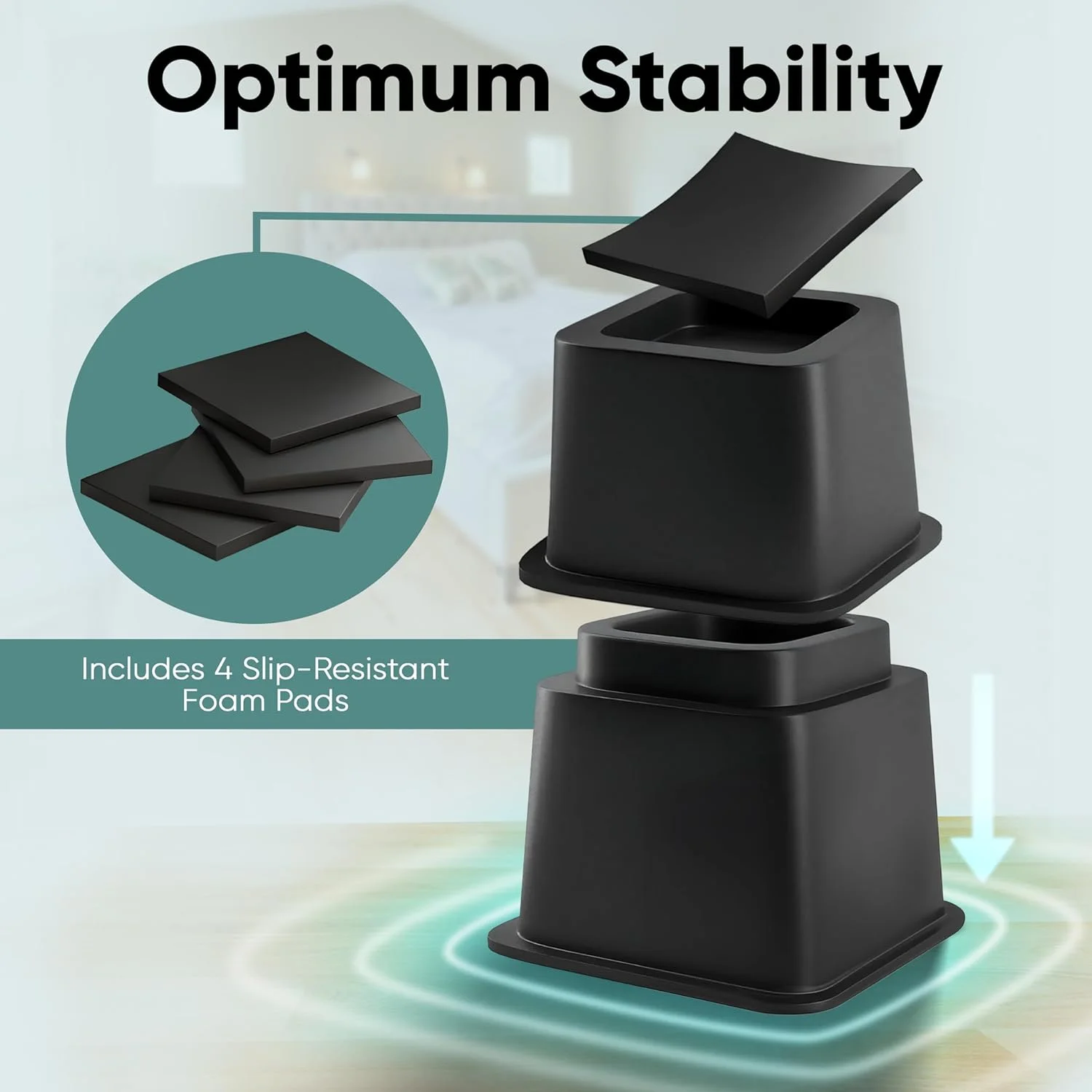 Home Intuition Heavy Duty Adjustable Bed Risers Furniture Riser 3, 5 or 8.7-Inch, 4 Pack, 8-Piece Set, Black