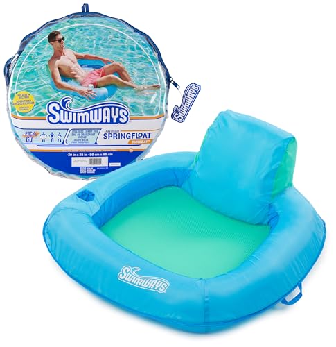 SwimWays Spring Float Premium SunSeat Pool Chairs, Inflatable Pool Floats Adult with Fast Inflation for Ages 15 & Up, Sky Blue