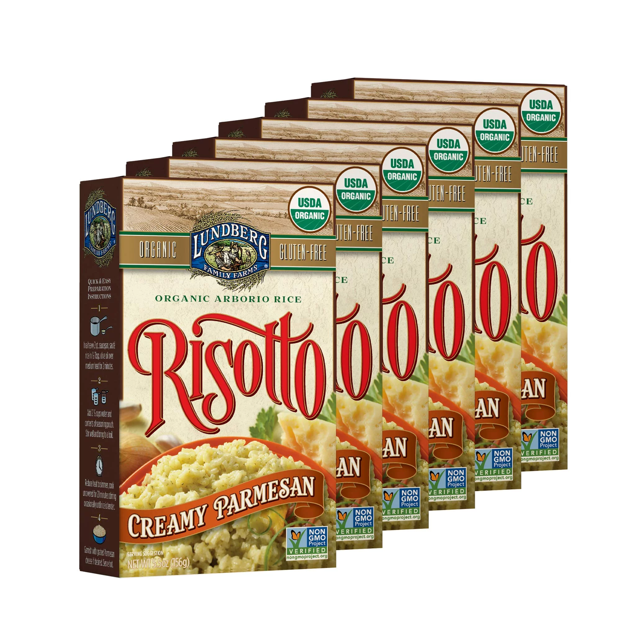 Lundberg Family Farms - Organic Arborio Rice Risotto, Creamy Parmesan, Convenient Side Dish, 20 Minute Cook Time, Pantry Staple, Non-GMO, Gluten-Free, USDA Certified Organic (5.5 oz, 6-Pack)