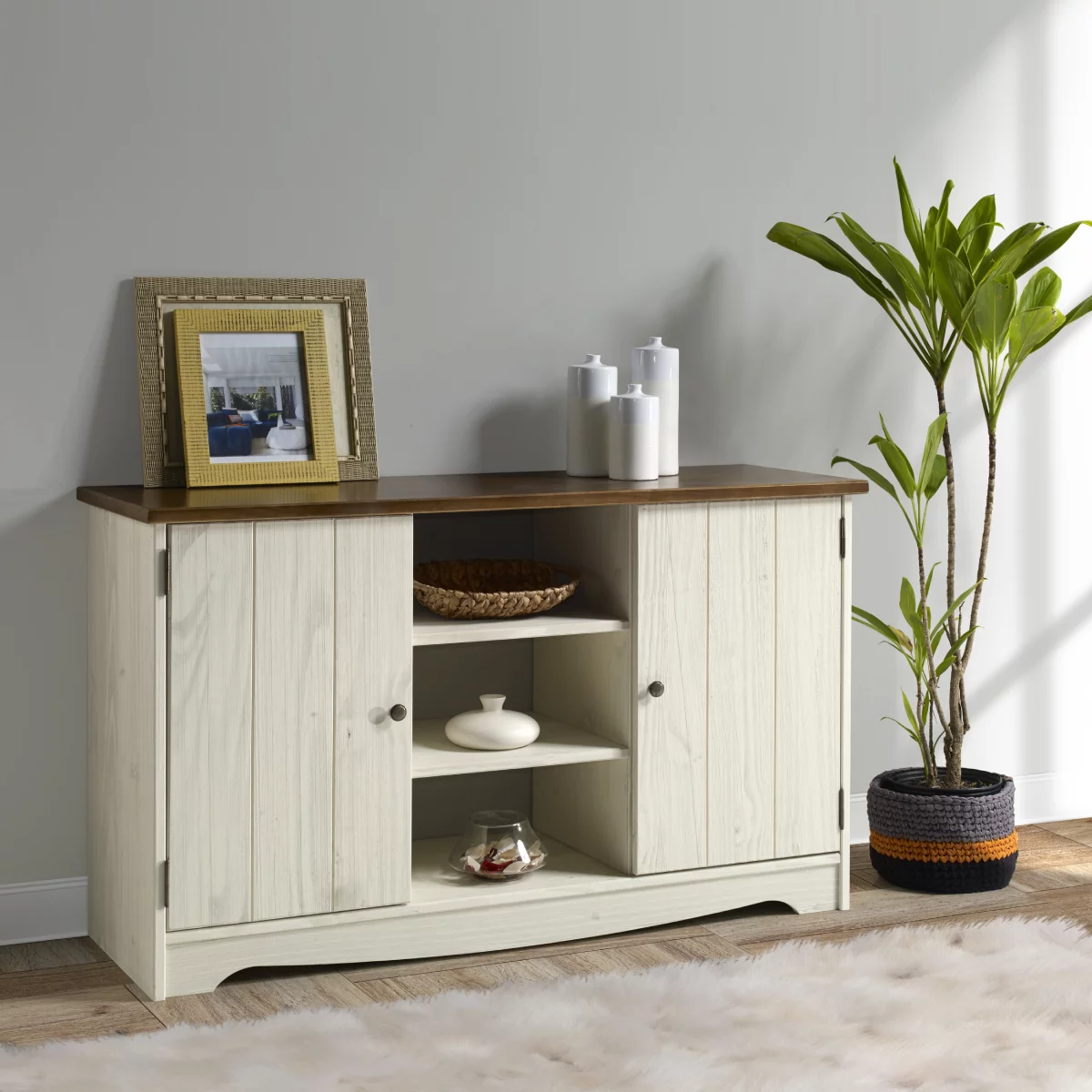 Wood Buffet Sideboard White Distressed | Furniture Dash CADB920