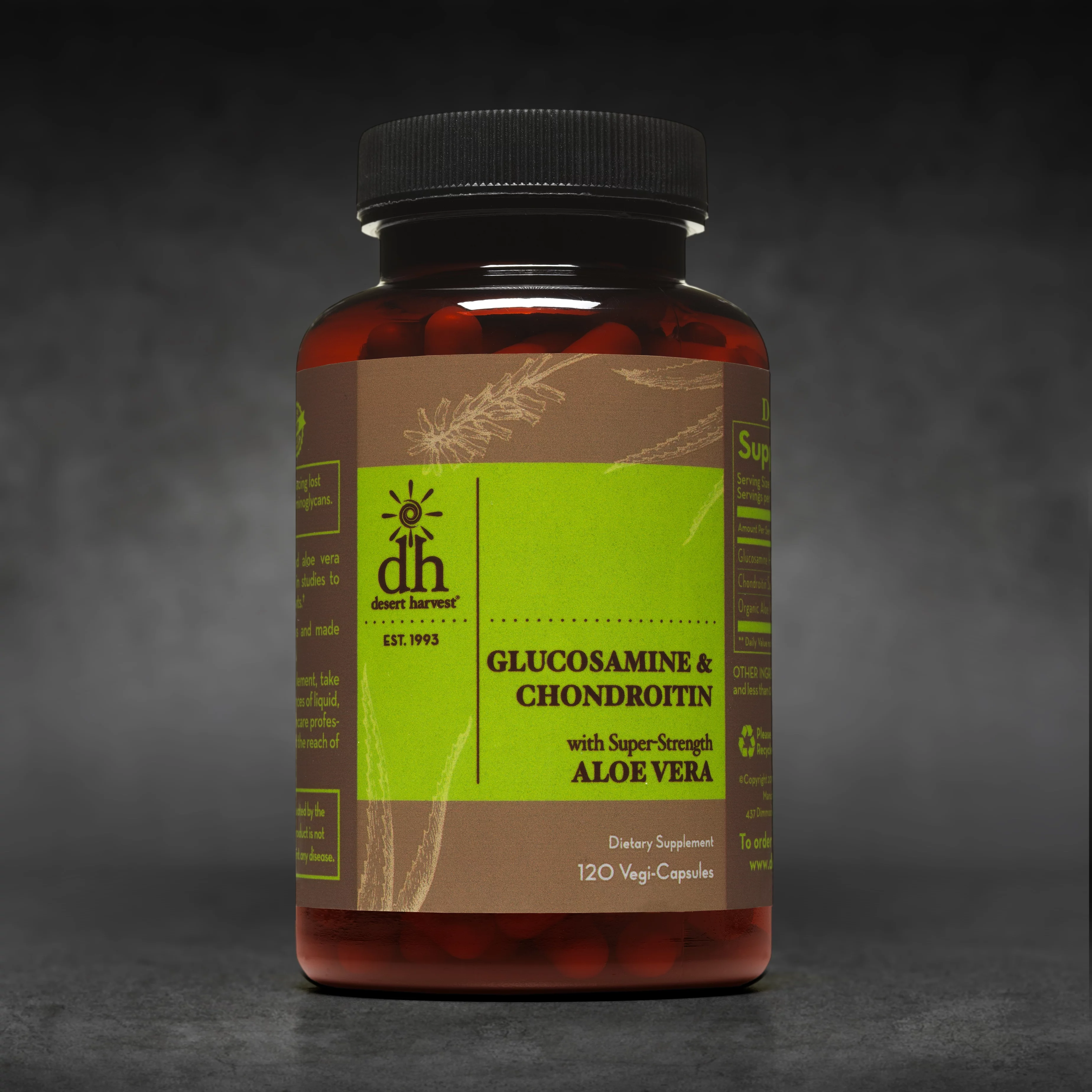 Desert Harvest Glucosamine & Chondroitin Supplement with Aloe Vera for Absorption - Support to Maintain Healthy Joint Function and Mobility, IC Support - 120 Capsules