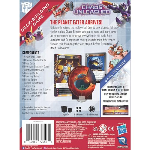 Renegade Game Studios: Transformers: Deck-Building Game: Chaos Unleashed - Expansion, New Characters, 2 Modes of Play, Ages 14+, 1-4 Players, 90 Min