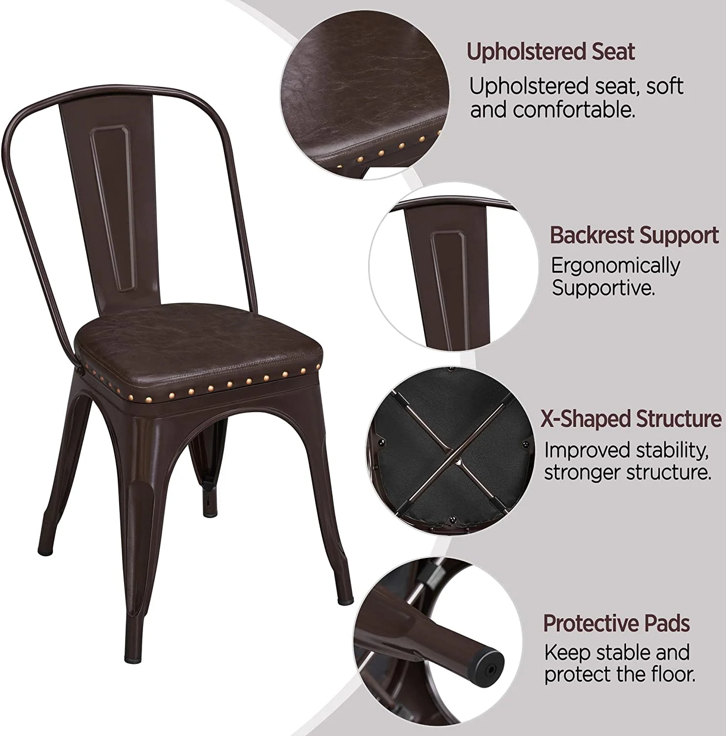 4pcs Metal Dining Chairs with PU Leather Seat High Back Soft Cushioned Industrial Classic Iron Chairs Chic Dining Bistro Cafe Coffee Chair 18 Inch Black