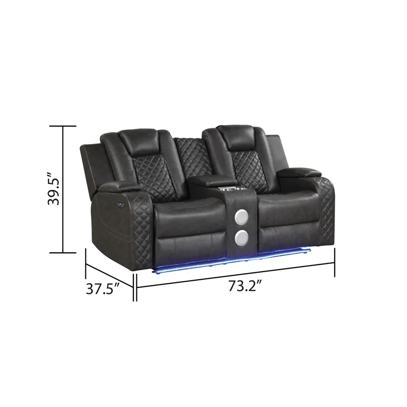 Benz LED & Power Recliner 3 PC Made With Faux Leather in Gray