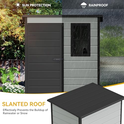 DWVO 5x3ft Resin Outdoor Storage Shed with Floor, Waterproof Lockable Storage Shed with Window, Plastic Outside Tool Storage for Garden, Backyard, Patio, Lawn, Gray