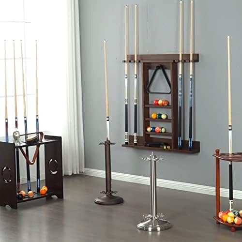 Freestanding 8-Hole Wooden Billiards Cue Rack – Stylish Pool Stick Holder with Scorer, Easy Setup, Brown Finish (Black, Type C) for Game Room Organization