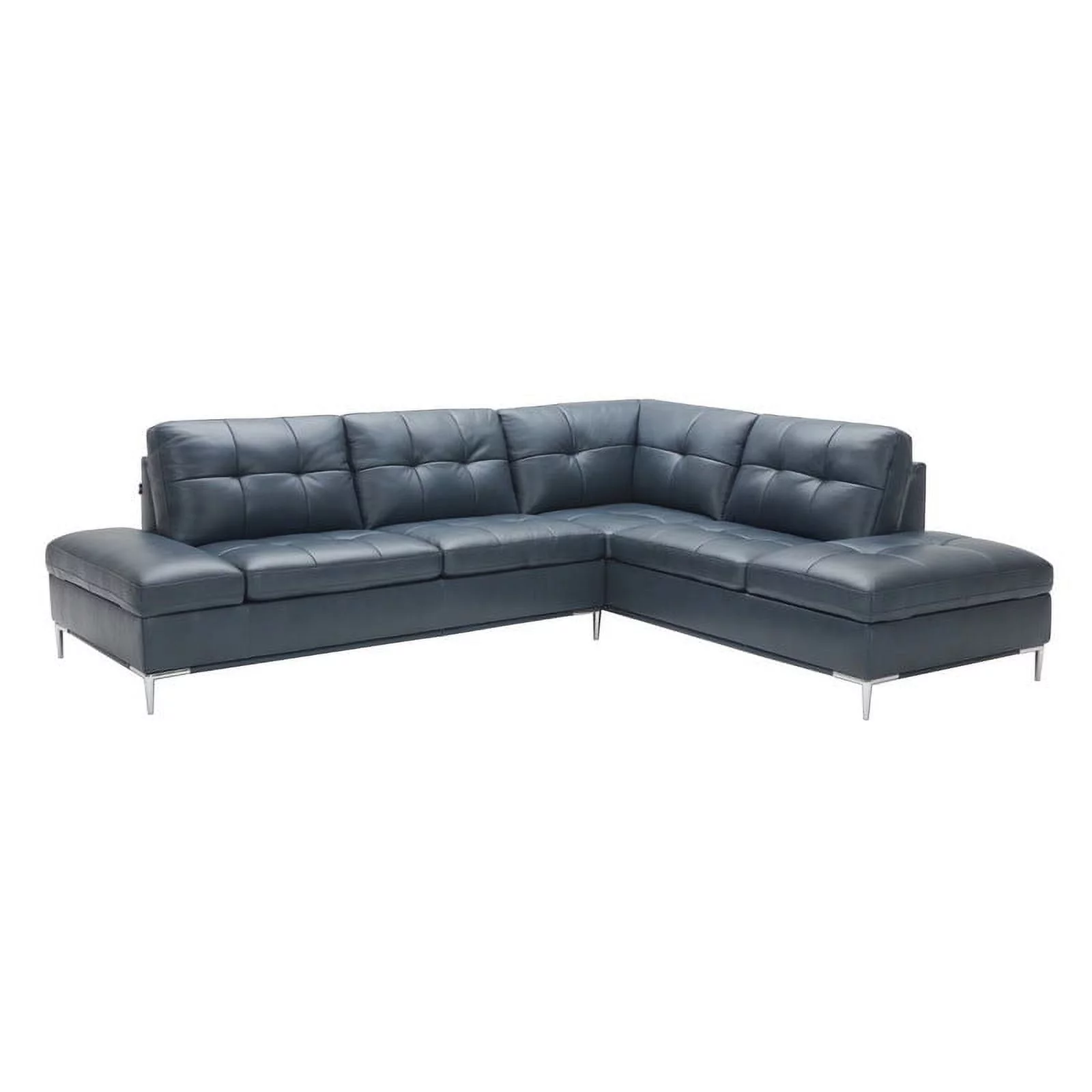 Leonardo Italian Leather Sectional Sofa in Blue, Left Hand Facing Chaise