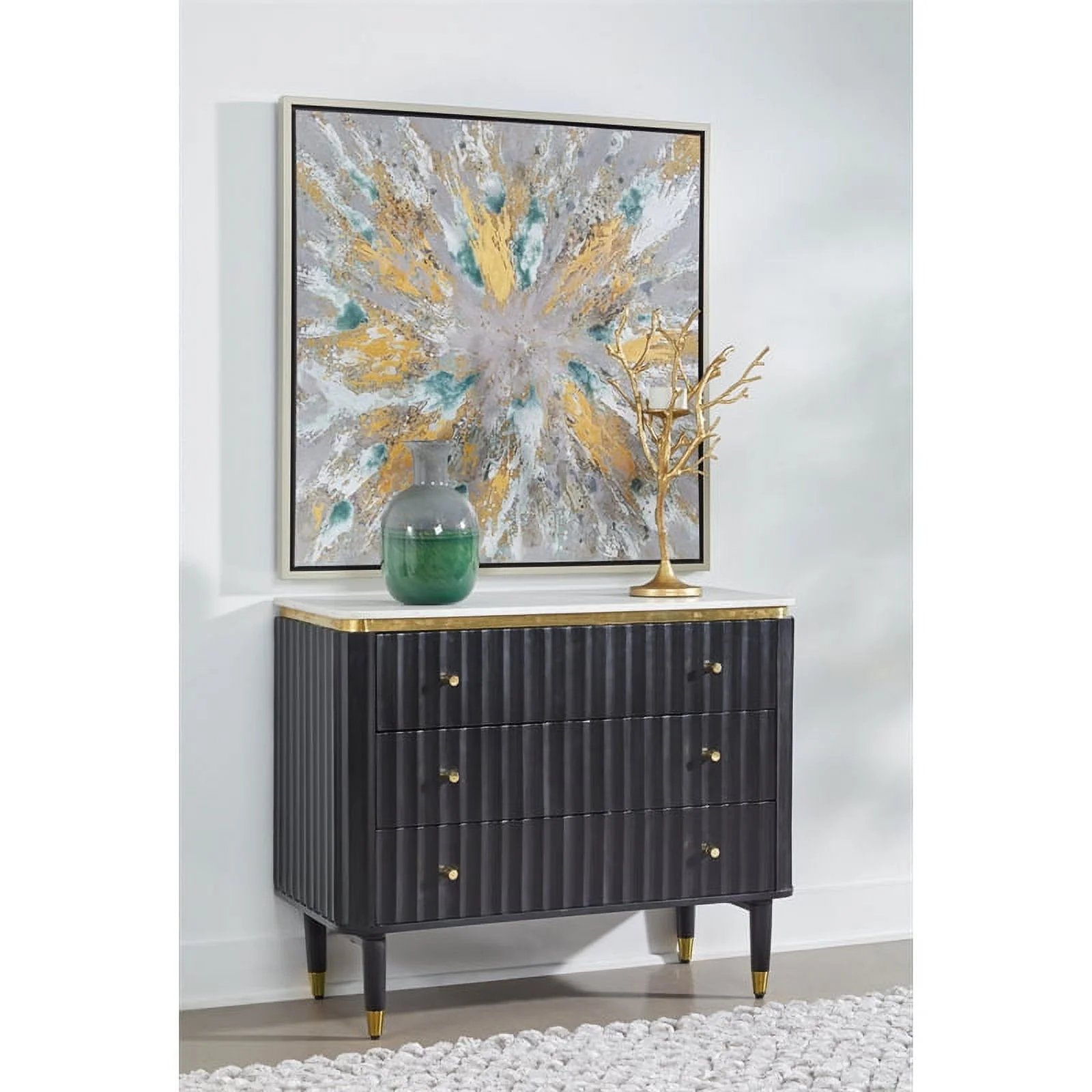 Pemberly Row Contemporary 3-Drawer Wood Chest in Black and Gold