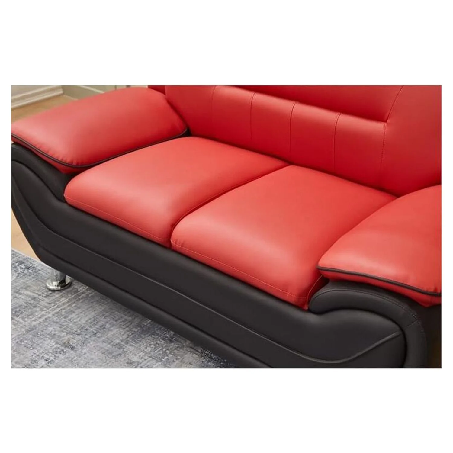Kingway Furniture Zebra Faux Leather Loveseat with Pillow Armrests in Black/Red