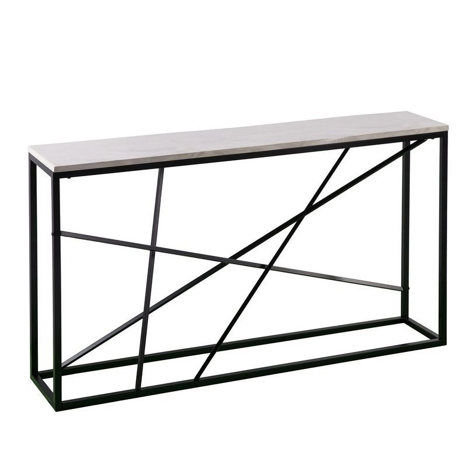 Maklaine Transitional Faux Marble Skinny Console Table in Matte Black
