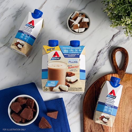 Atkins Creamy Chocolate Coconut Protein Shake, 15g Protein, 2g Net Carbs, 1g Sugar, Keto Friendly, 12 Count